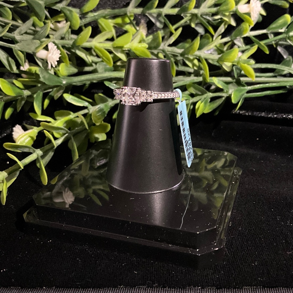 Three Stone Princess Cut Moissanite Ring Sz 7
